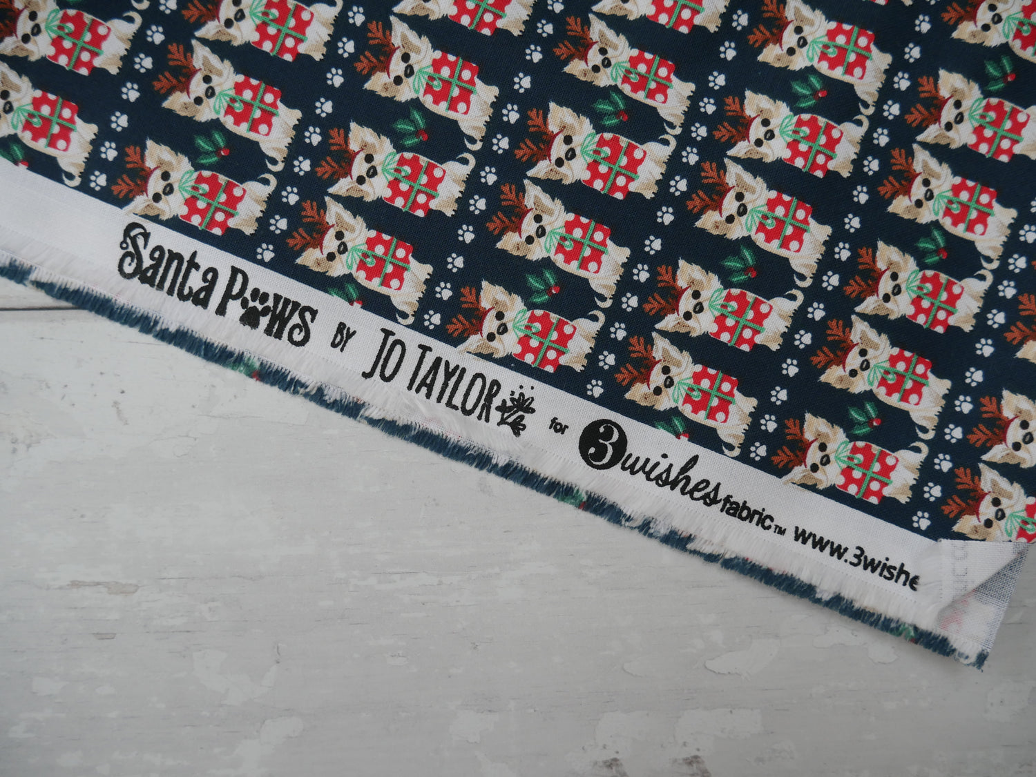 Santa Paws Printed Cotton by 3 Wishes, £12.00 p/m-Fabric-Flying Bobbins Haberdashery