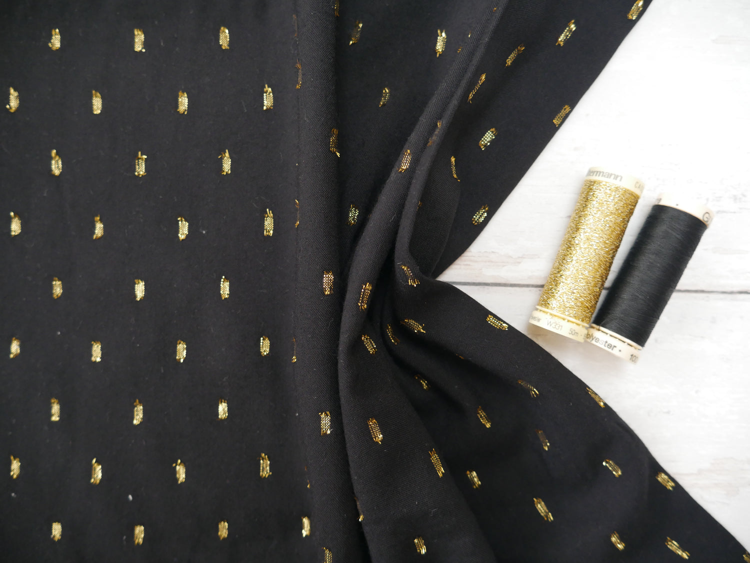 Radiance Viscose with Gold Flecks in Black, £12.00 p/m-Viscose-Flying Bobbins Haberdashery