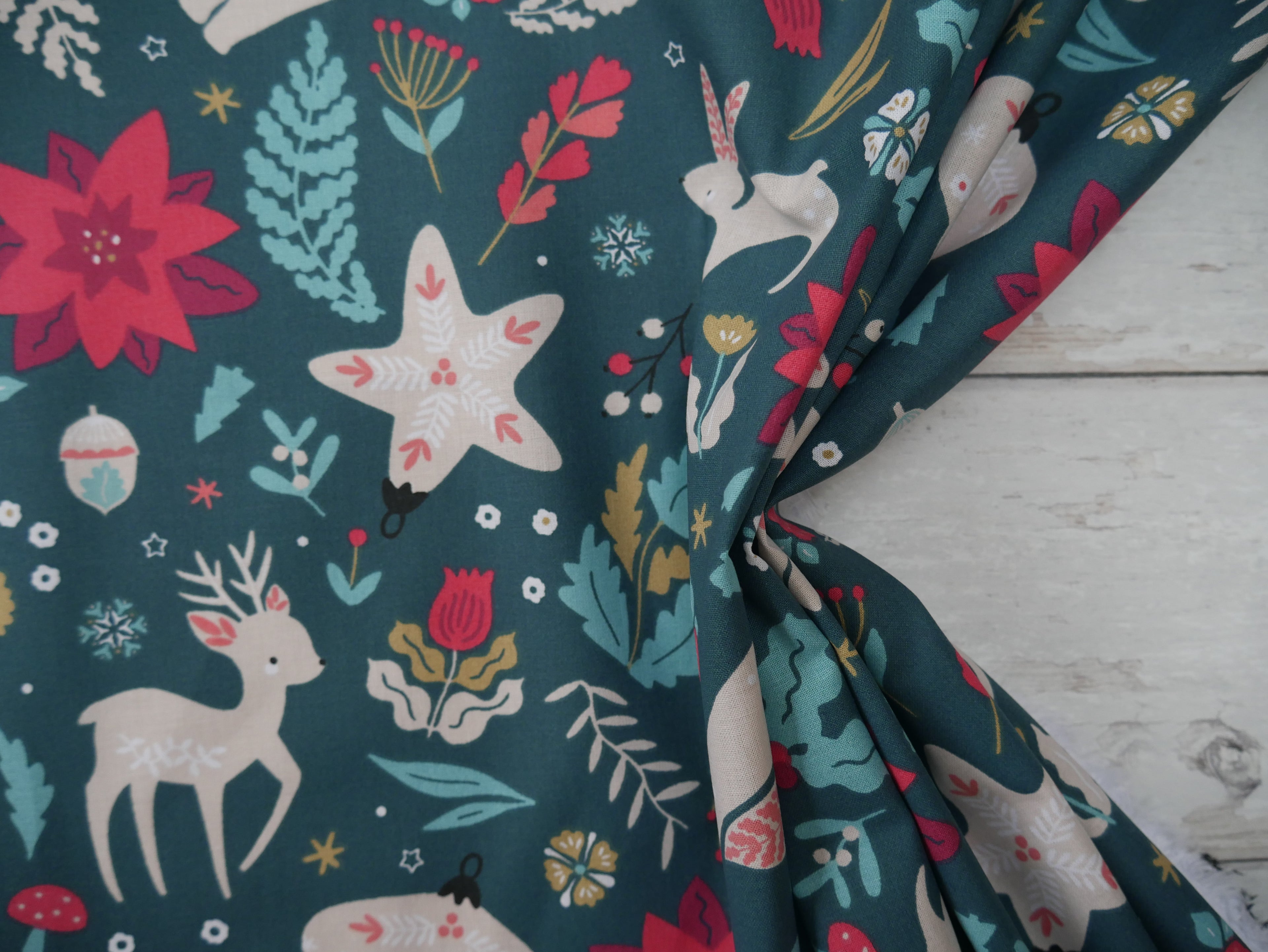 Festive Forest Printed Cotton, £14.00 p/m-Fabric-Flying Bobbins Haberdashery