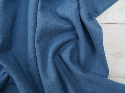 Washed Stretch Jeans Fabric in Mid-Blue, £15.00 p/m-Fabric-Flying Bobbins Haberdashery