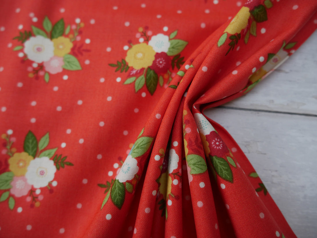 Amelia, Posy in Red - 100% Cotton, £13.00 pm-Cotton-Flying Bobbins Haberdashery