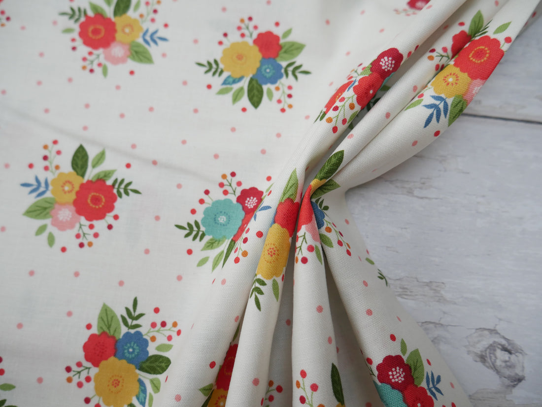 Amelia, Posy in Cream - 100% Cotton, £13.00 pm-Cotton-Flying Bobbins Haberdashery