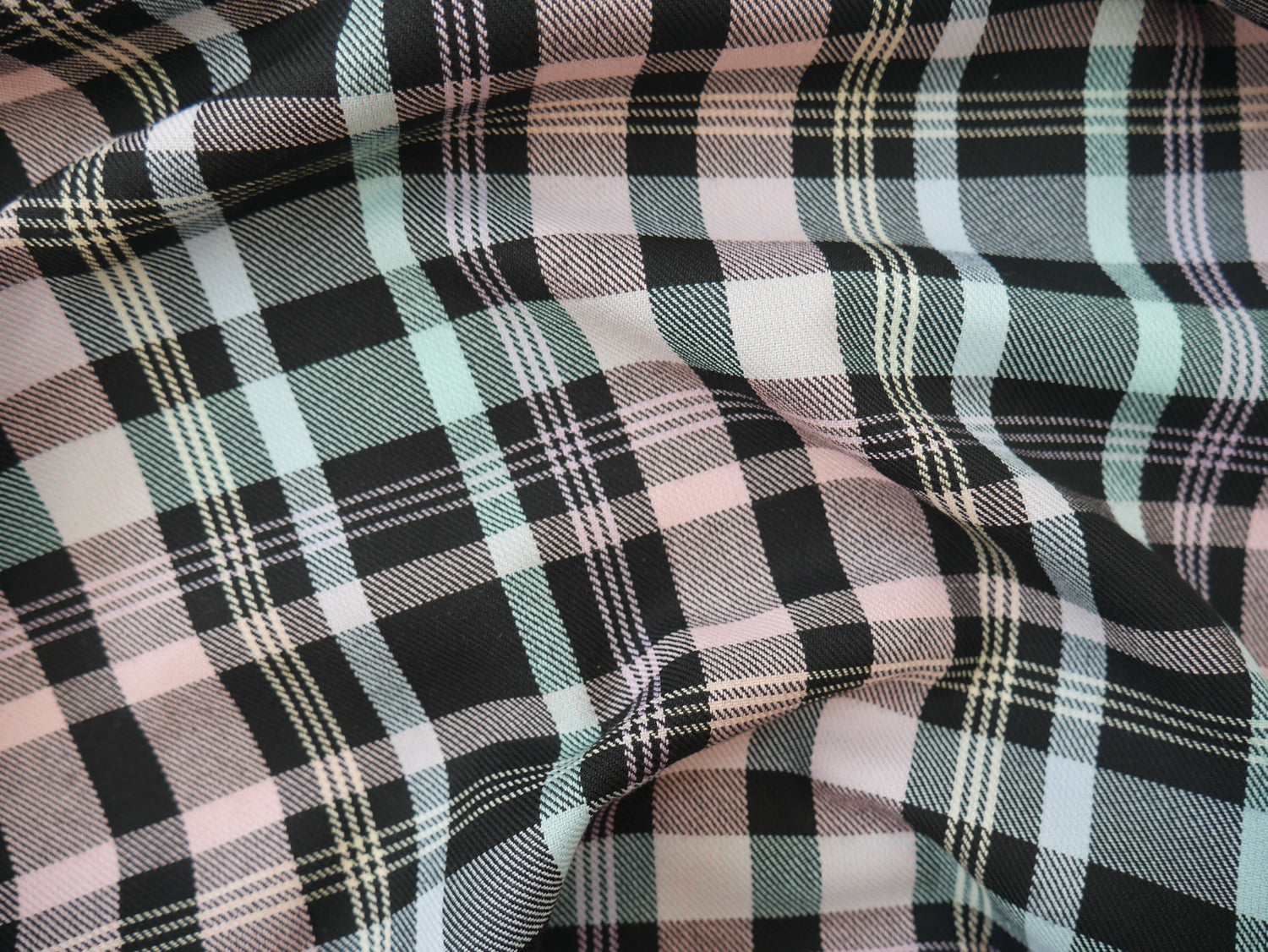 Pastel Tartan Poly-Viscose, £10.00 p/m-Fabric-Flying Bobbins Haberdashery