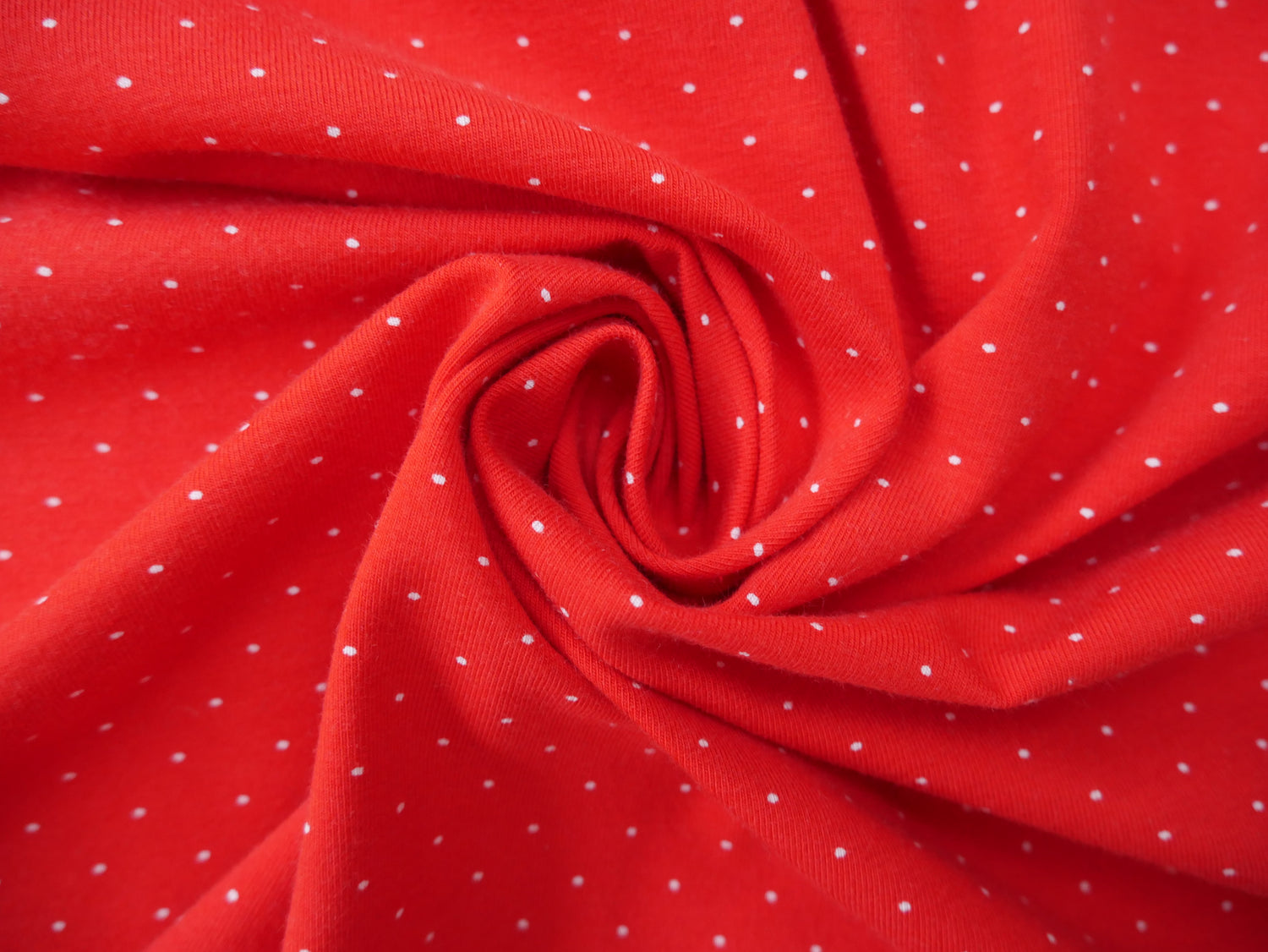 Pin Spot Cotton Jersey in Red £16.00 pm-Cotton Jersey-Flying Bobbins Haberdashery