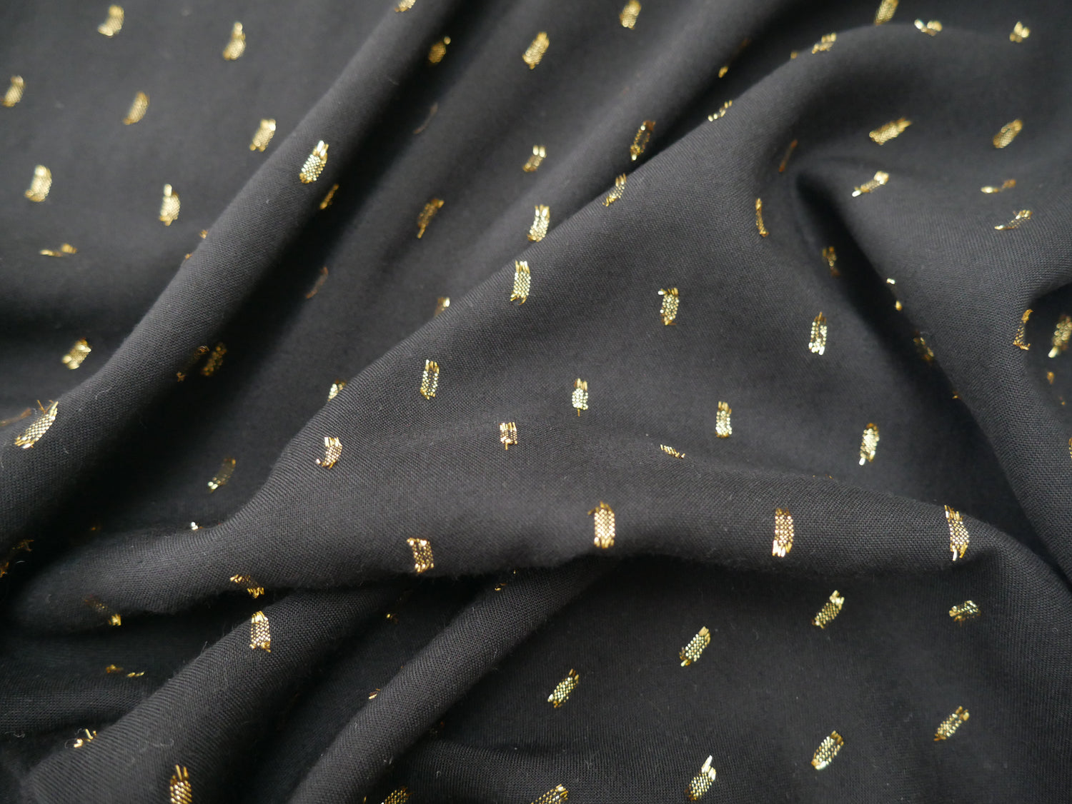 Radiance Viscose with Gold Flecks in Black, £12.00 p/m-Viscose-Flying Bobbins Haberdashery