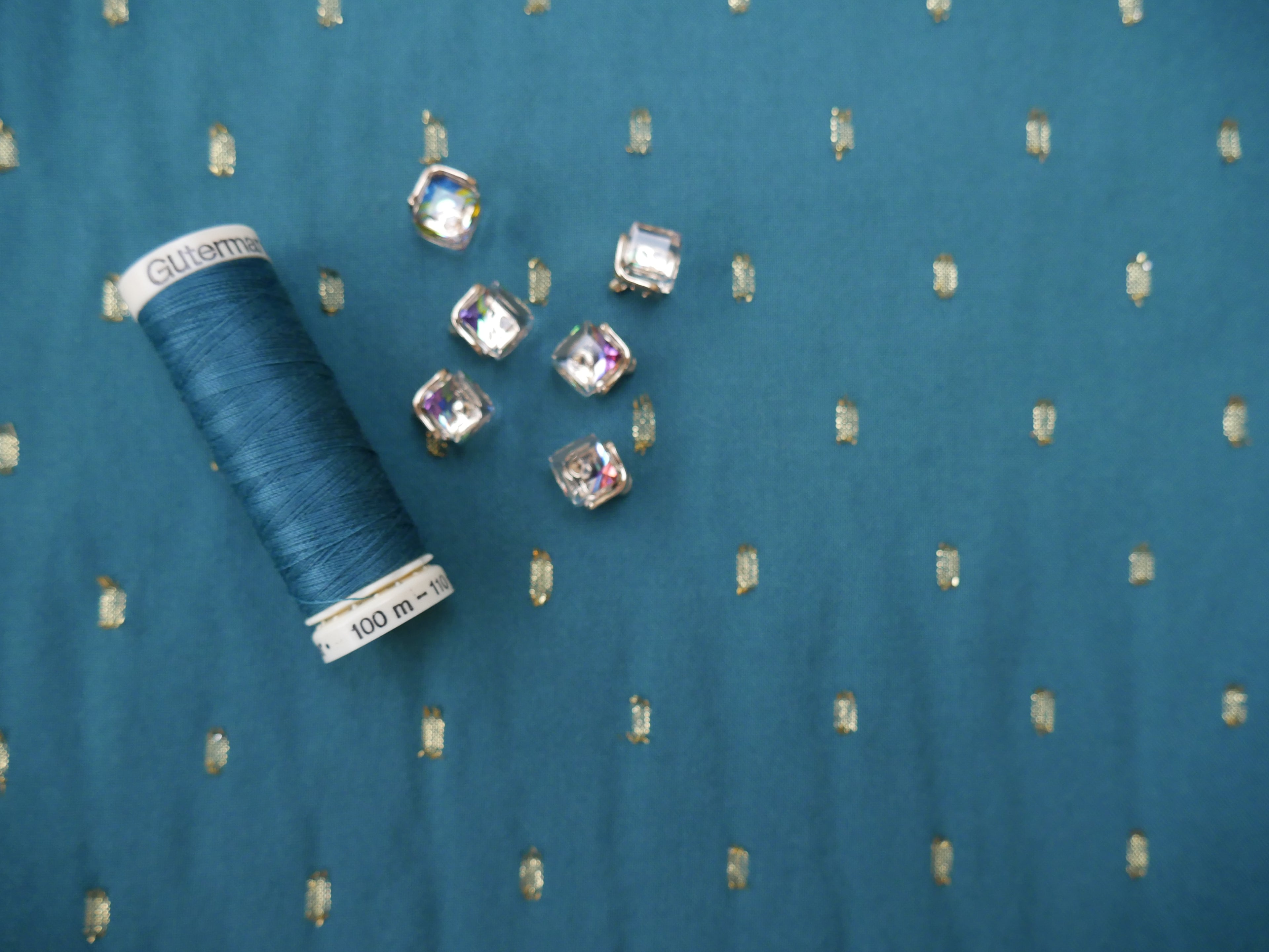 Radiance Viscose with Gold Flecks in Peacock, £12.00 p/m-Viscose-Flying Bobbins Haberdashery