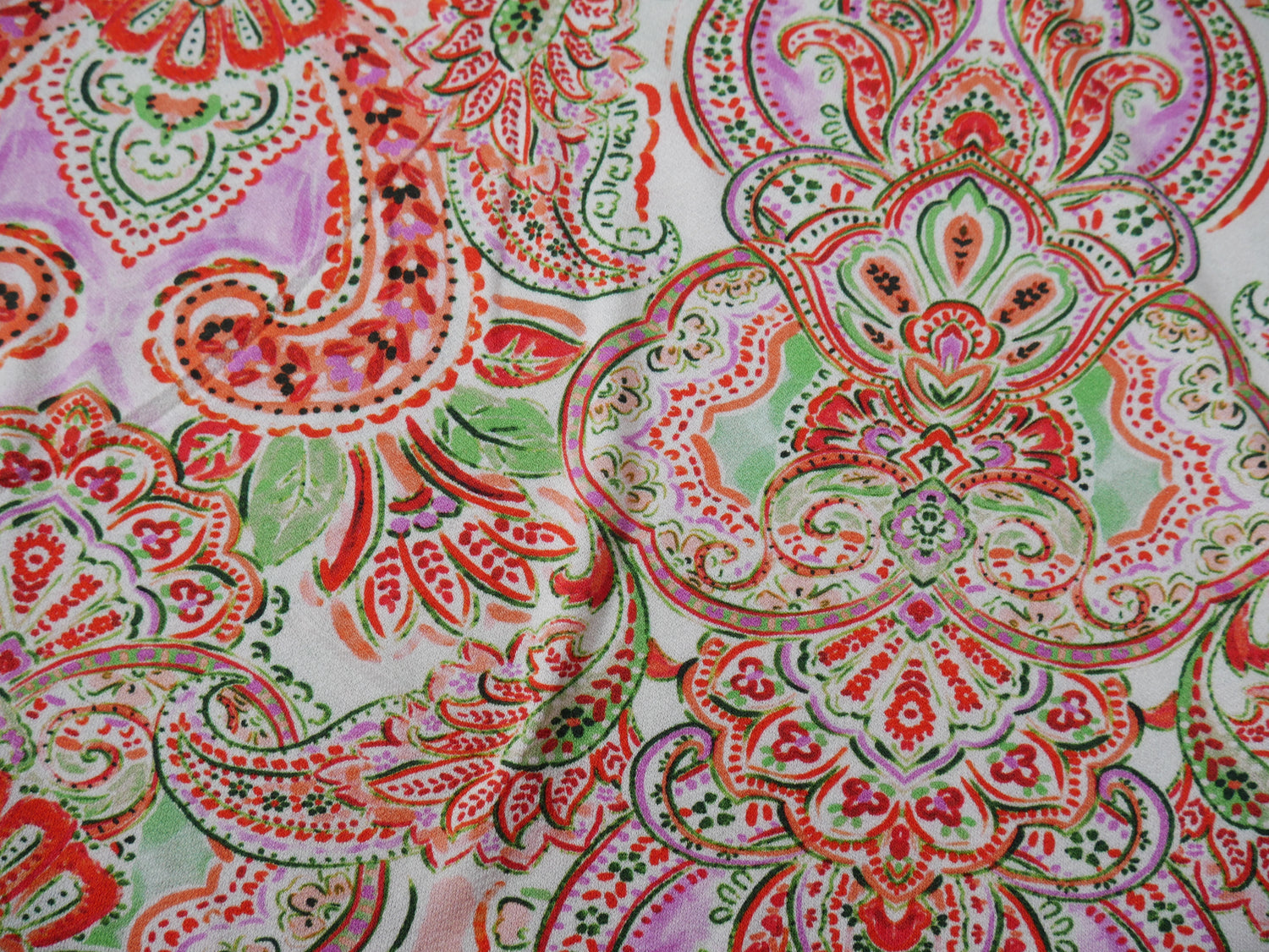 Paisley Viscose Crepe Jersey in Watermelon, £17.50 p/m-Viscose jersey-Flying Bobbins Haberdashery