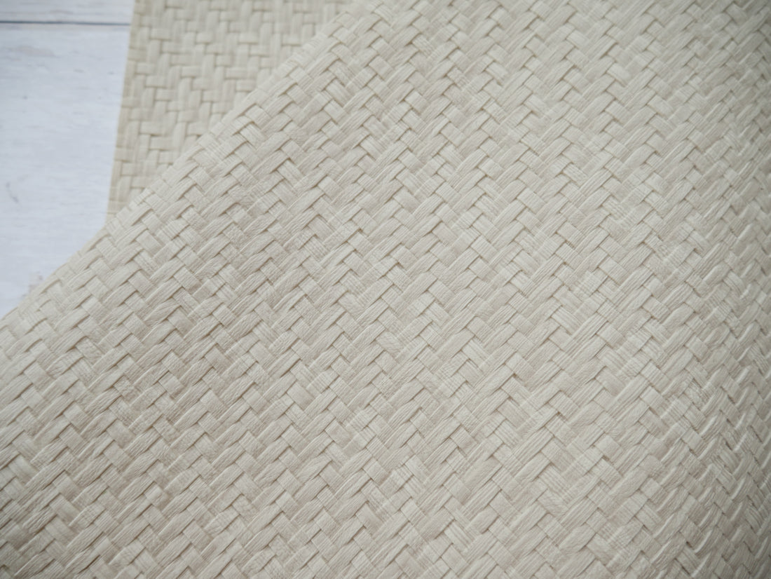 Faux Leather Rattan Panel in Blanc, £14.00 per panel-Viscose-Flying Bobbins Haberdashery