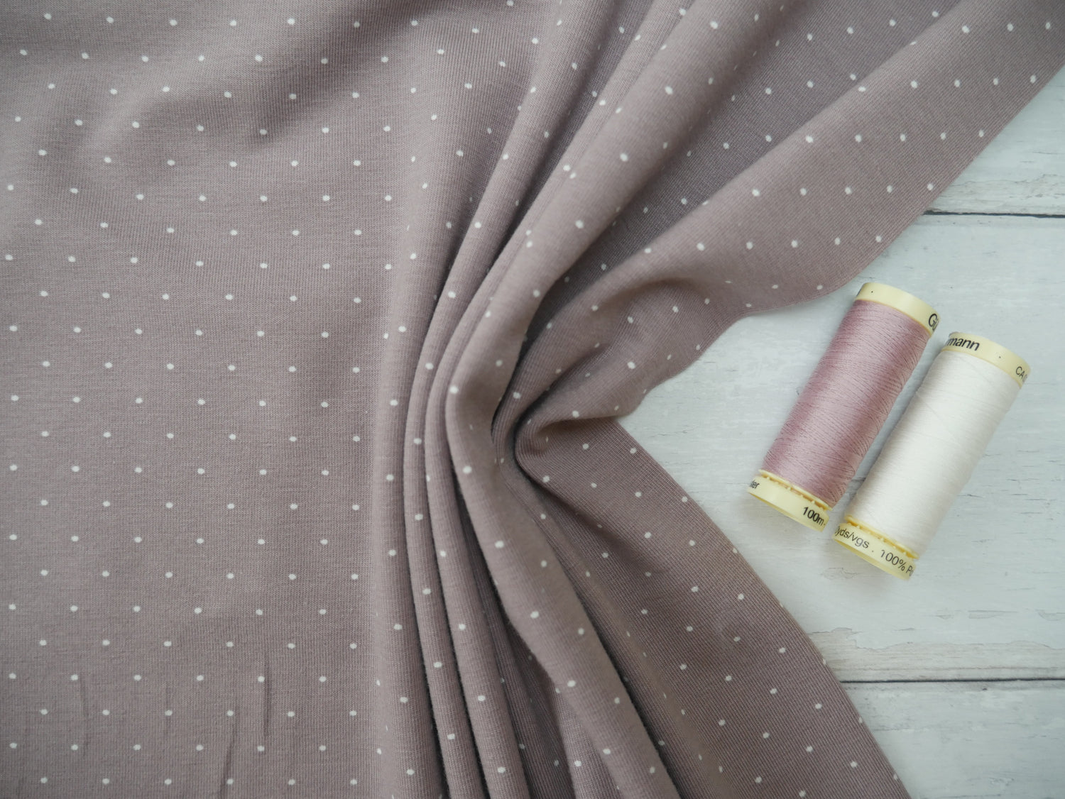 Pin Spot Cotton Jersey in Mauve £16.00 pm-Cotton Jersey-Flying Bobbins Haberdashery