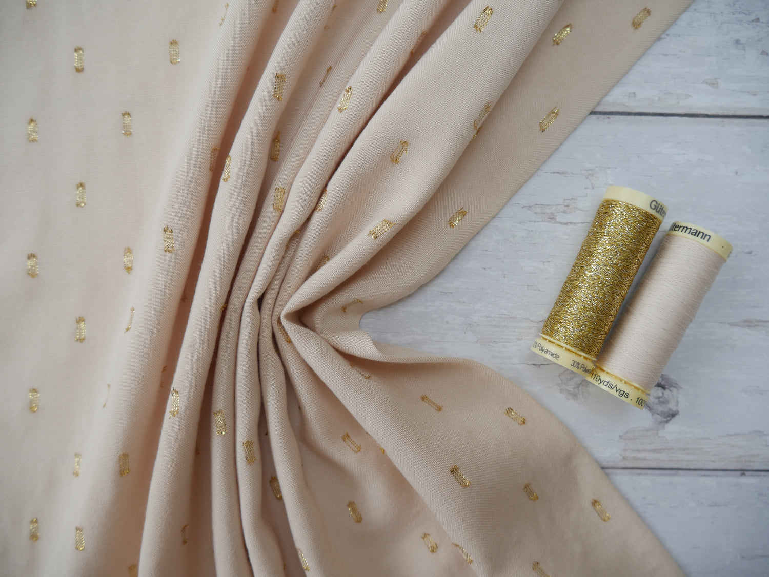 Radiance Viscose with Gold Flecks in Cream, £12.00 p/m-Viscose-Flying Bobbins Haberdashery