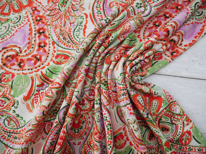 Paisley Viscose Crepe Jersey in Watermelon, £17.50 p/m-Viscose jersey-Flying Bobbins Haberdashery