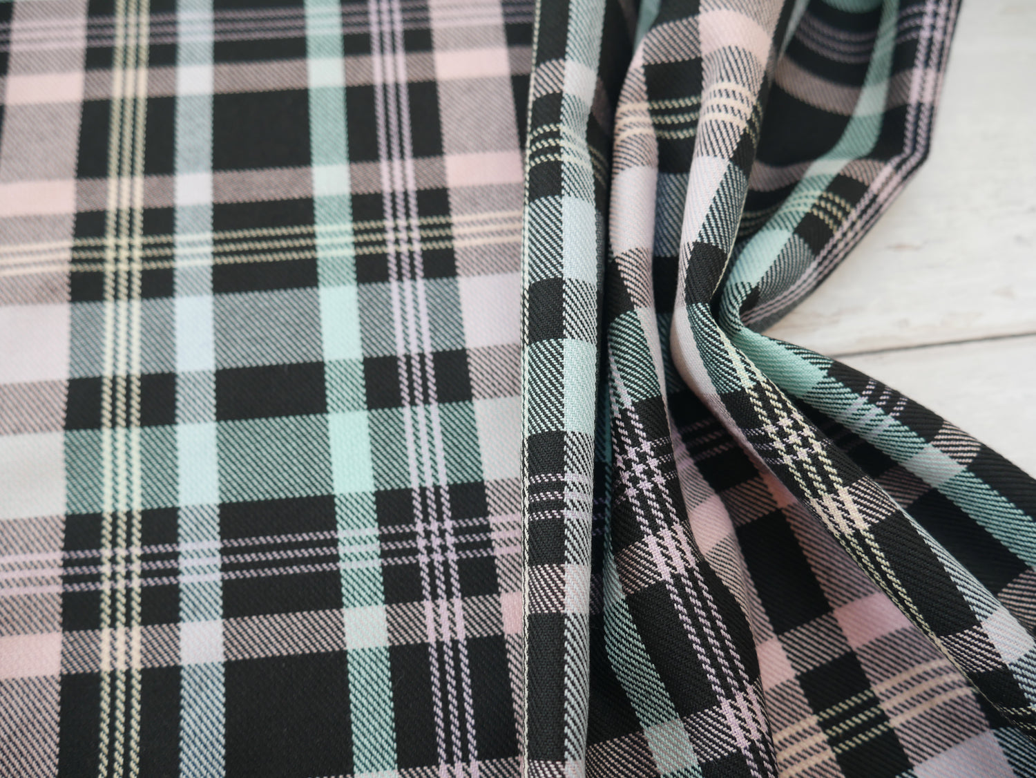 Pastel Tartan Poly-Viscose, £10.00 p/m-Fabric-Flying Bobbins Haberdashery