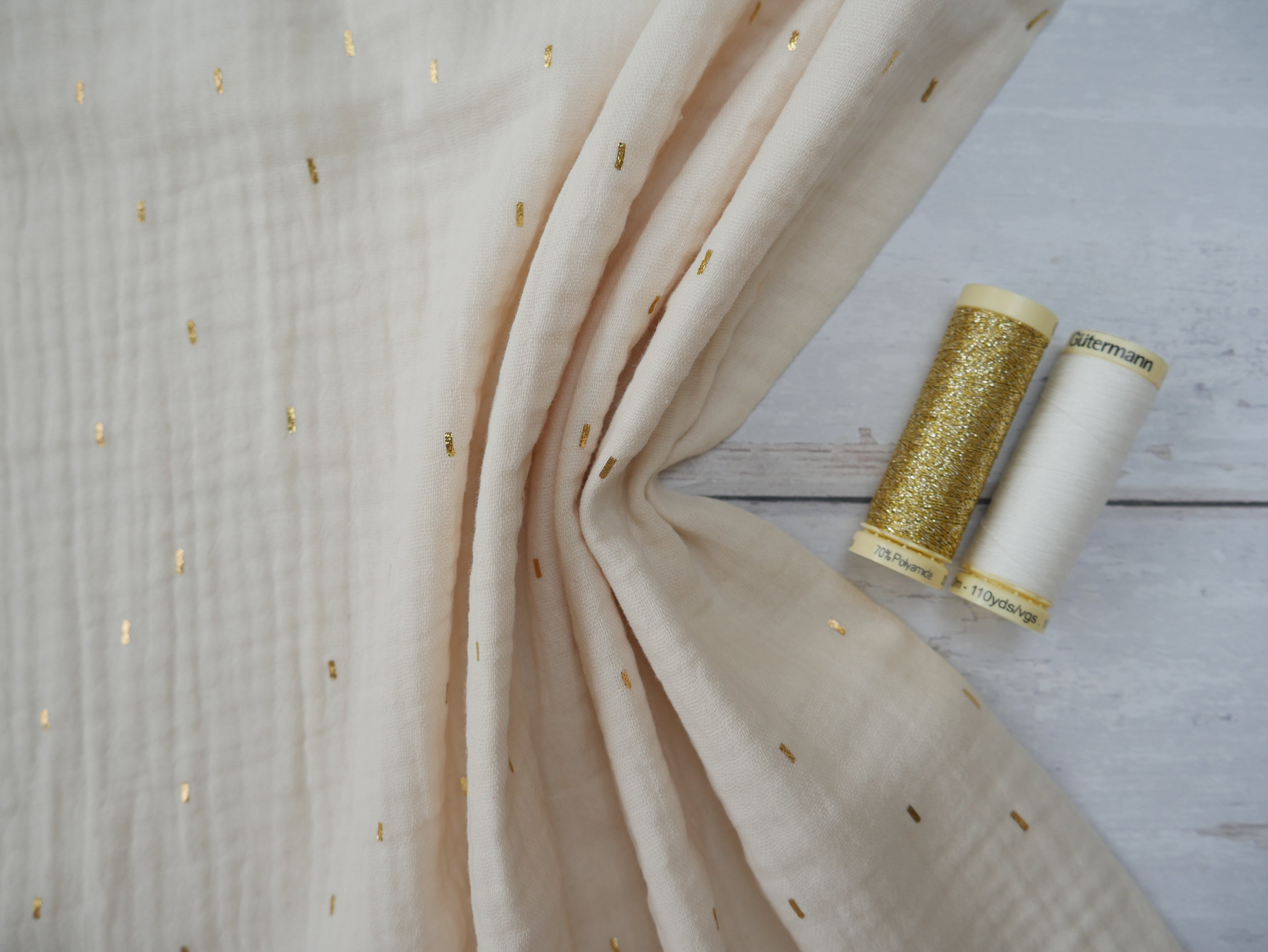 Gold Fleck Double Gauze in Ivory, £11.50 p/m-Cotton-Flying Bobbins Haberdashery