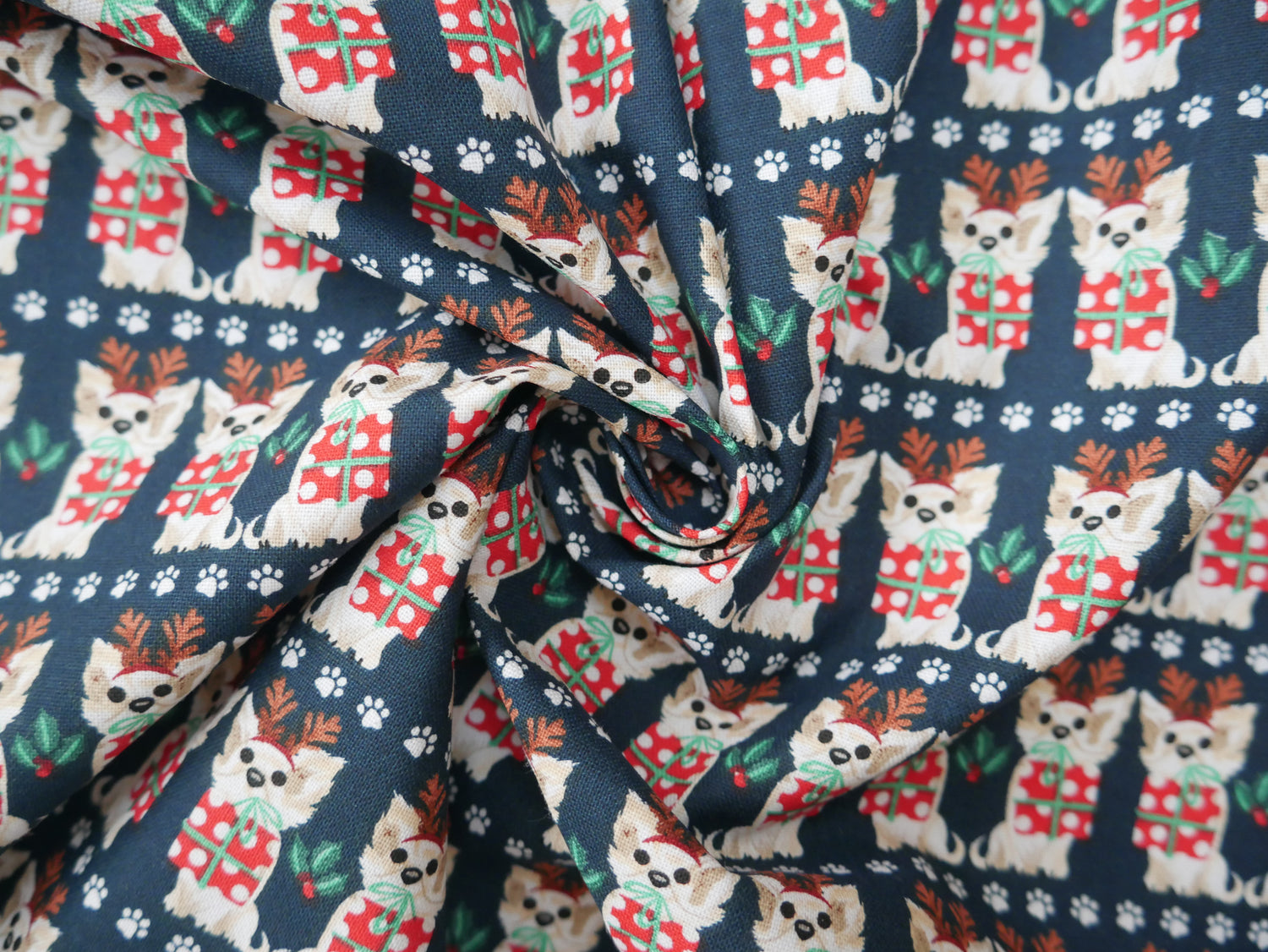 Santa Paws Printed Cotton by 3 Wishes, £12.00 p/m-Fabric-Flying Bobbins Haberdashery