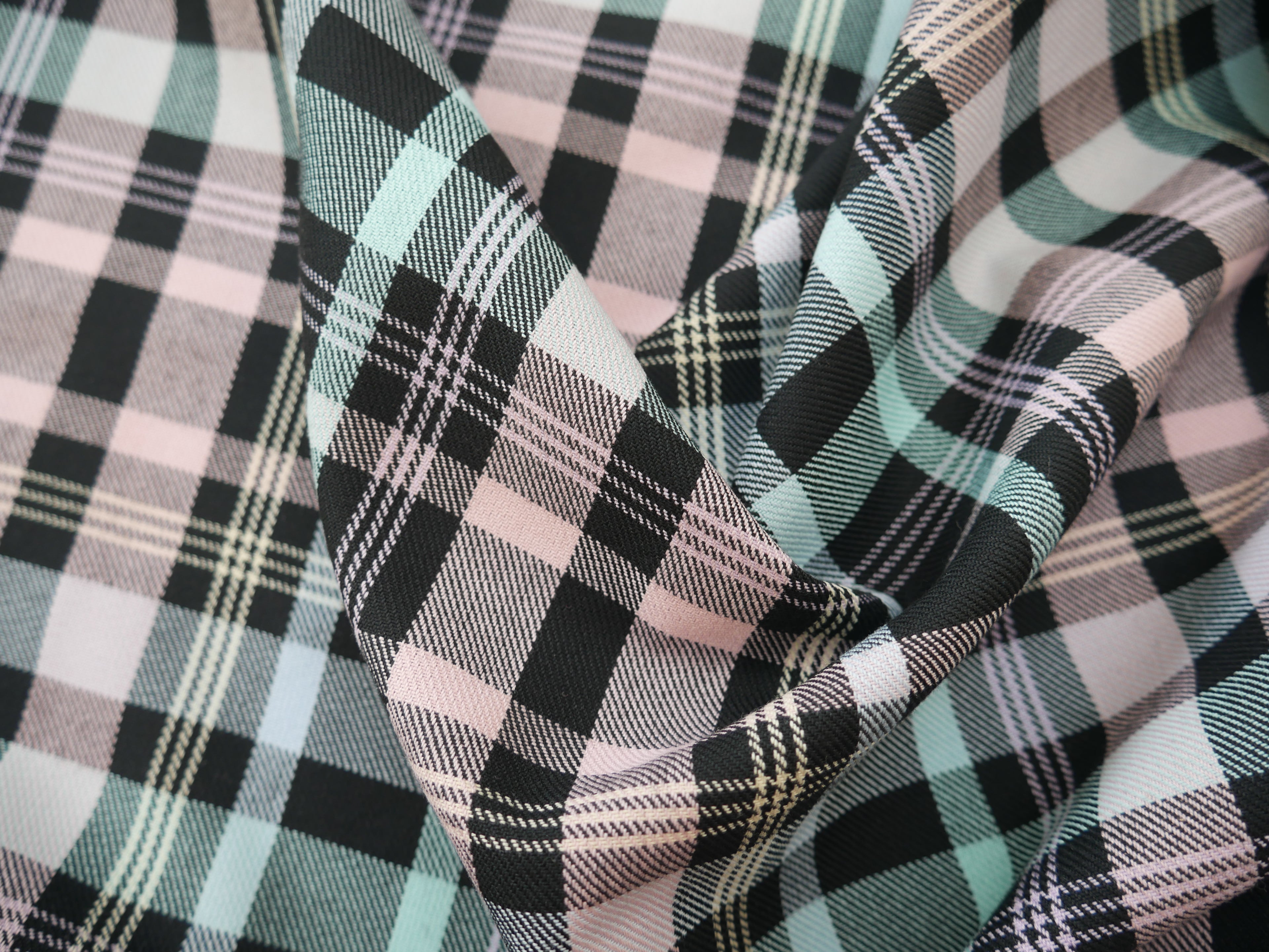 Pastel Tartan Poly-Viscose, £10.00 p/m-Fabric-Flying Bobbins Haberdashery