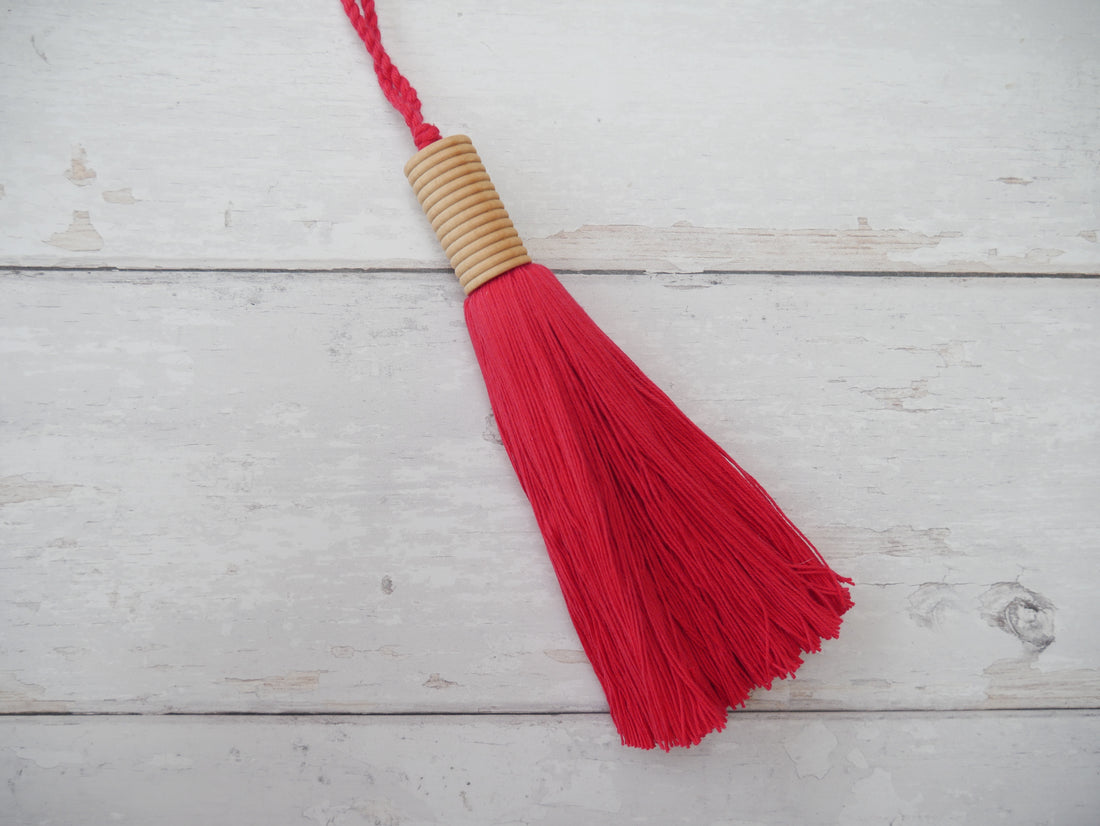 Giant Wooden Tassel in Cerise-Tassel-Flying Bobbins Haberdashery