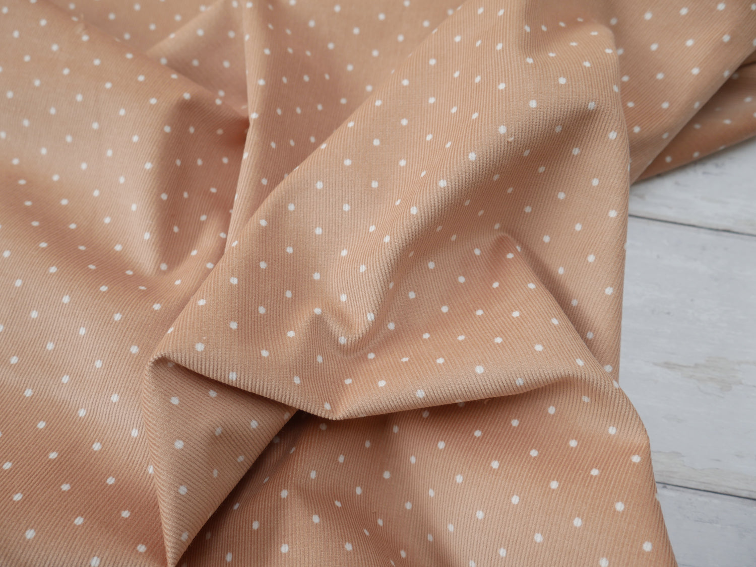 Polka Dot Fine Wale Corduroy Maple Fabric, £19.50 p/m-Corduroy-Flying Bobbins Haberdashery