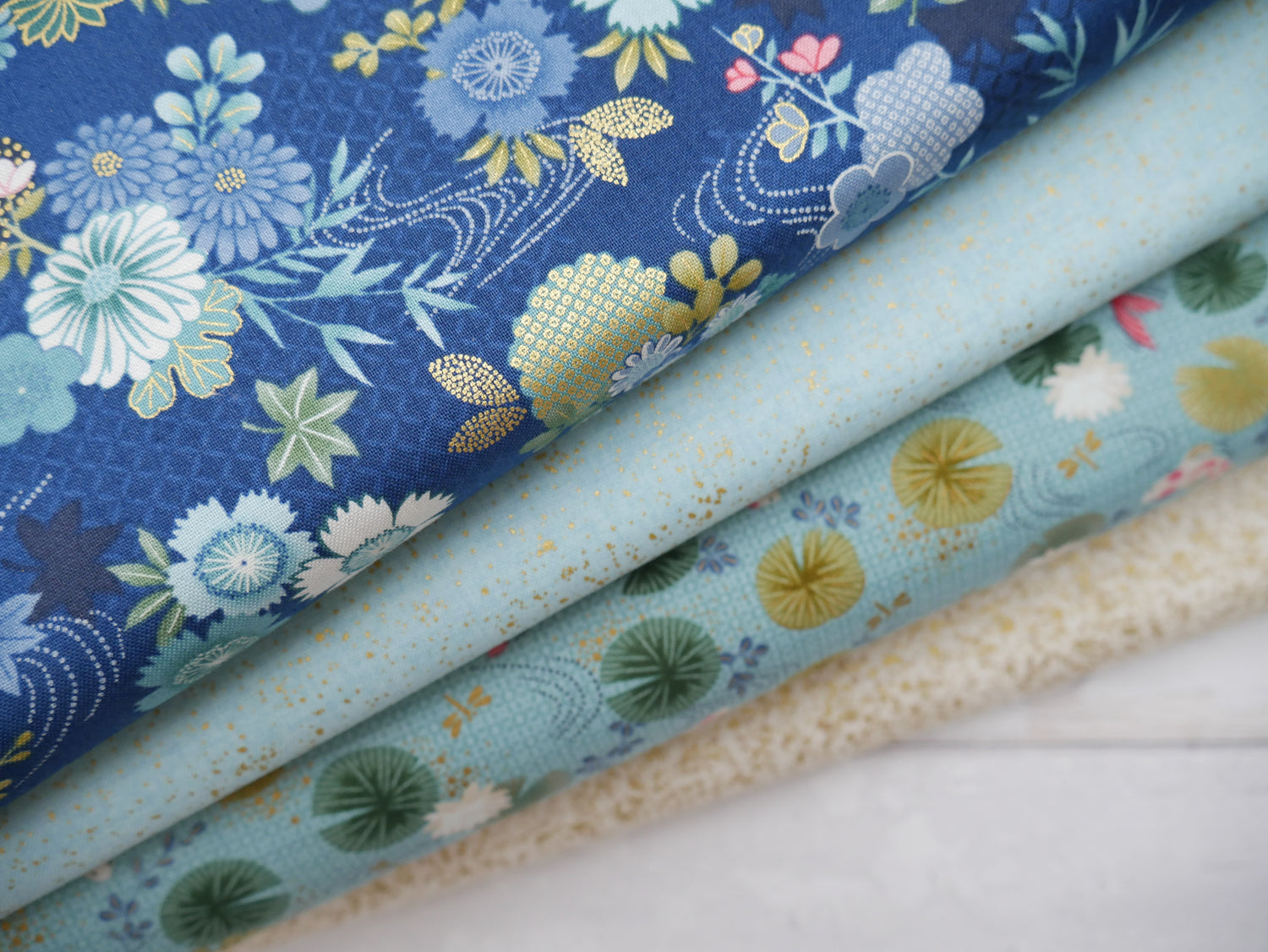 Makower Printed Cotton, Kasumi Koi in Blue, £15.50pm-Cotton-Flying Bobbins Haberdashery