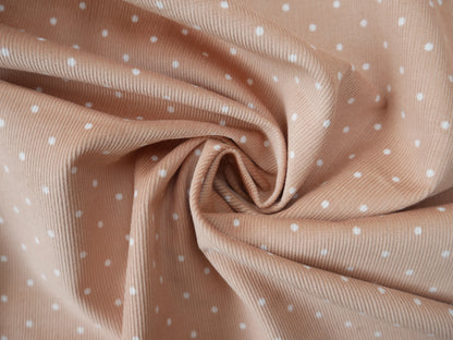 Polka Dot Fine Wale Corduroy Maple Fabric, £19.50 p/m-Corduroy-Flying Bobbins Haberdashery