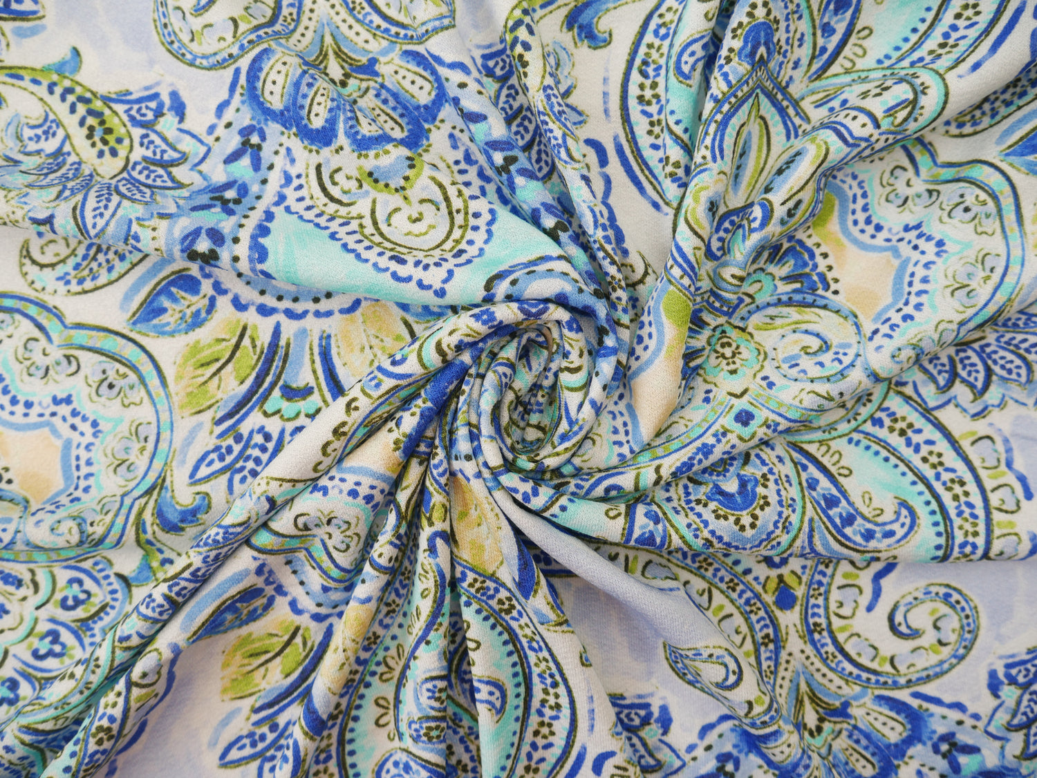 Paisley Viscose Crepe Jersey in Peacock, £17.50 p/m-Viscose jersey-Flying Bobbins Haberdashery