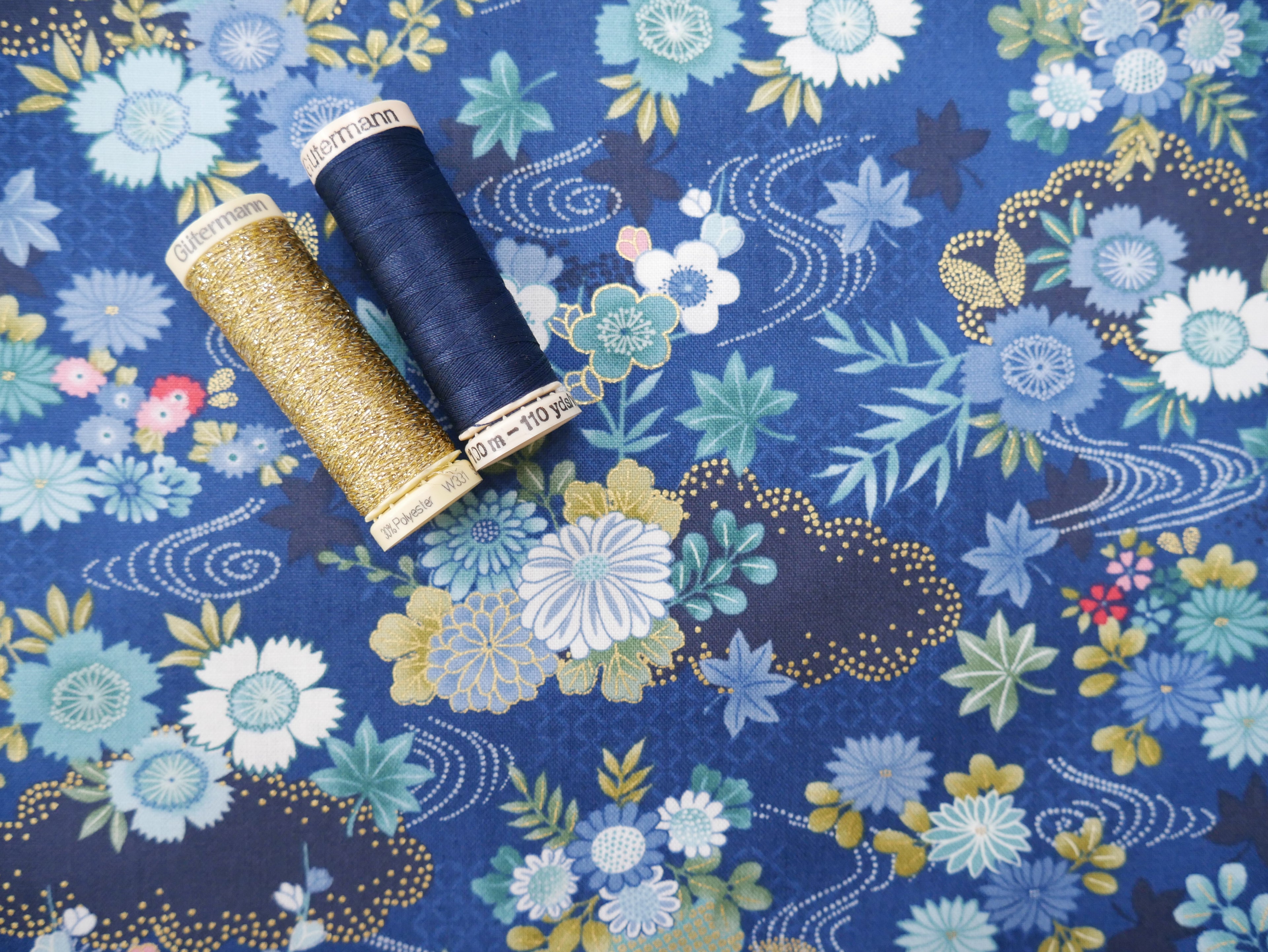 Makower Printed Cotton, Kasumi Harmony in Indigo, £15.50pm-Cotton-Flying Bobbins Haberdashery