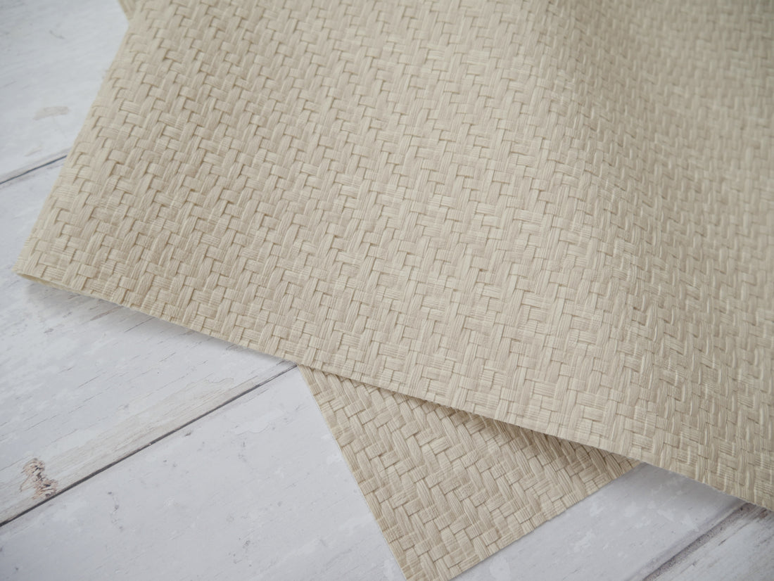 Faux Leather Rattan Panel in Blanc, £14.00 per panel-Viscose-Flying Bobbins Haberdashery