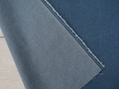 Washed Stretch Jeans Fabric in Mid-Blue, £15.00 p/m-Fabric-Flying Bobbins Haberdashery