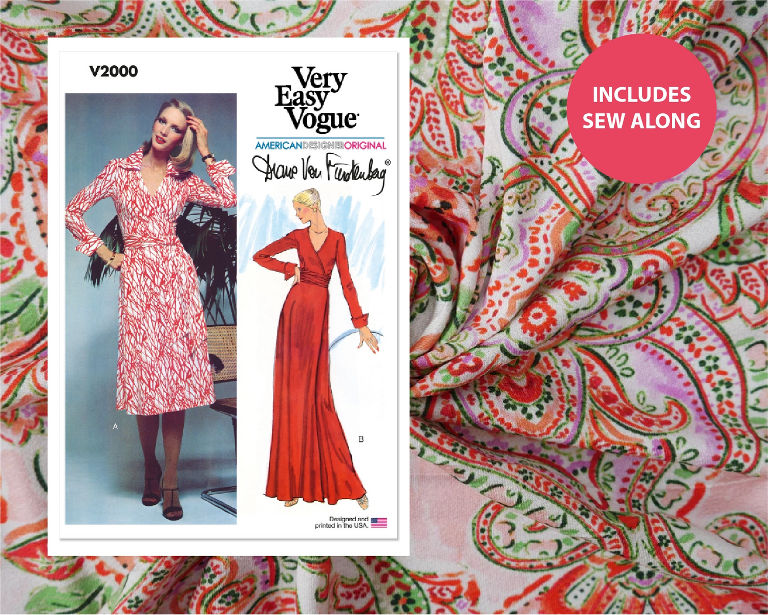 DVF Deluxe Dress Kit - Paisley Jersey in Watermelon-Sewing Kit-Flying Bobbins Haberdashery