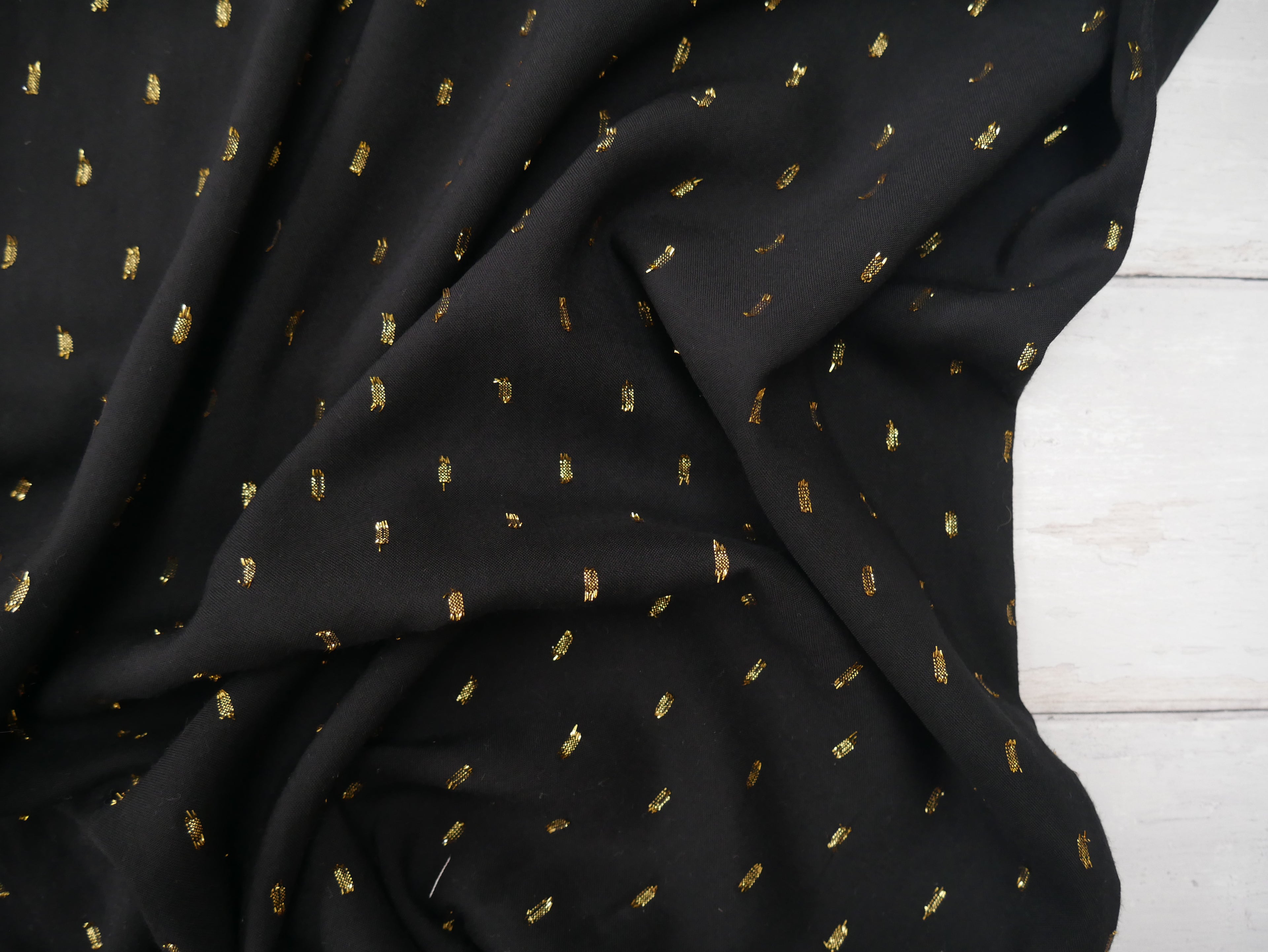 Radiance Viscose with Gold Flecks in Black, £12.00 p/m-Viscose-Flying Bobbins Haberdashery