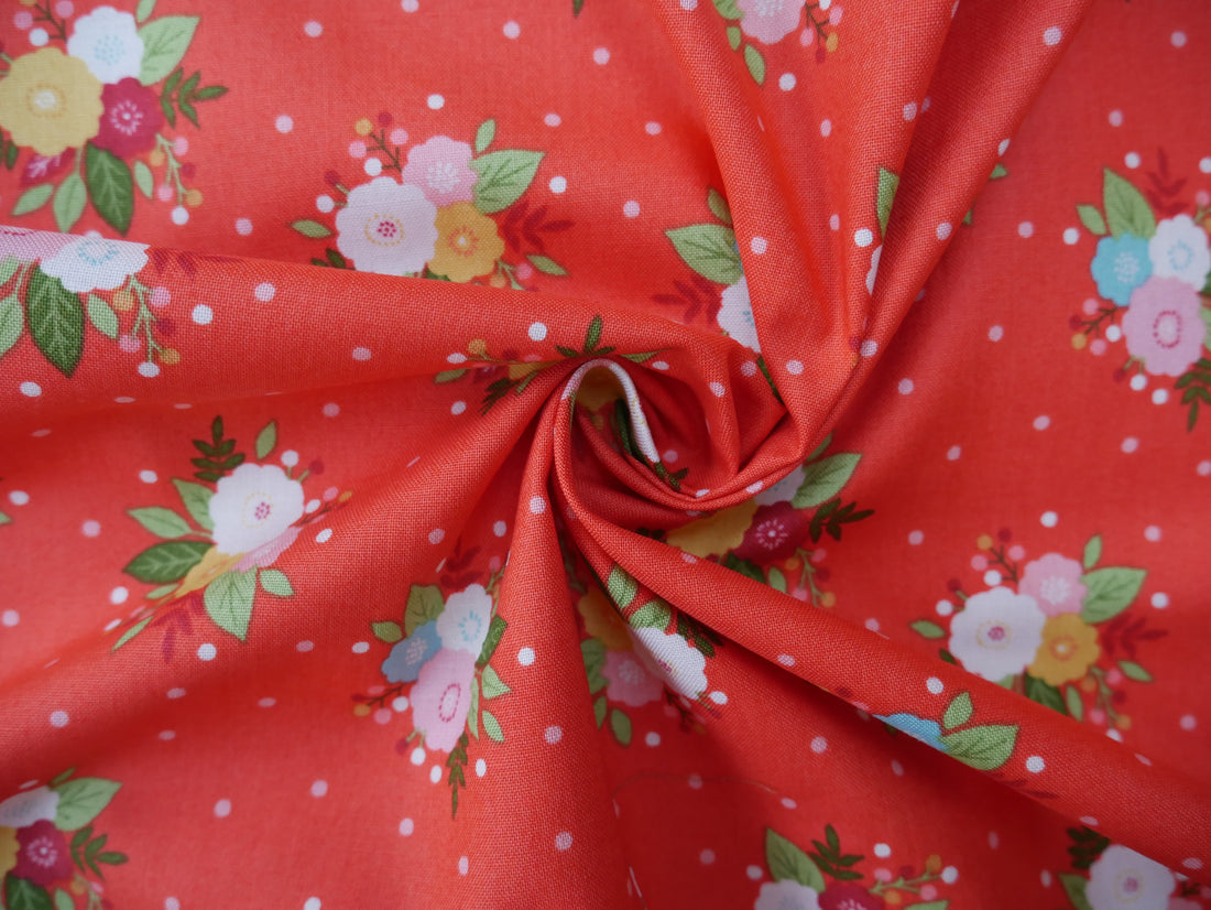 Amelia, Posy in Red - 100% Cotton, £13.00 pm-Cotton-Flying Bobbins Haberdashery