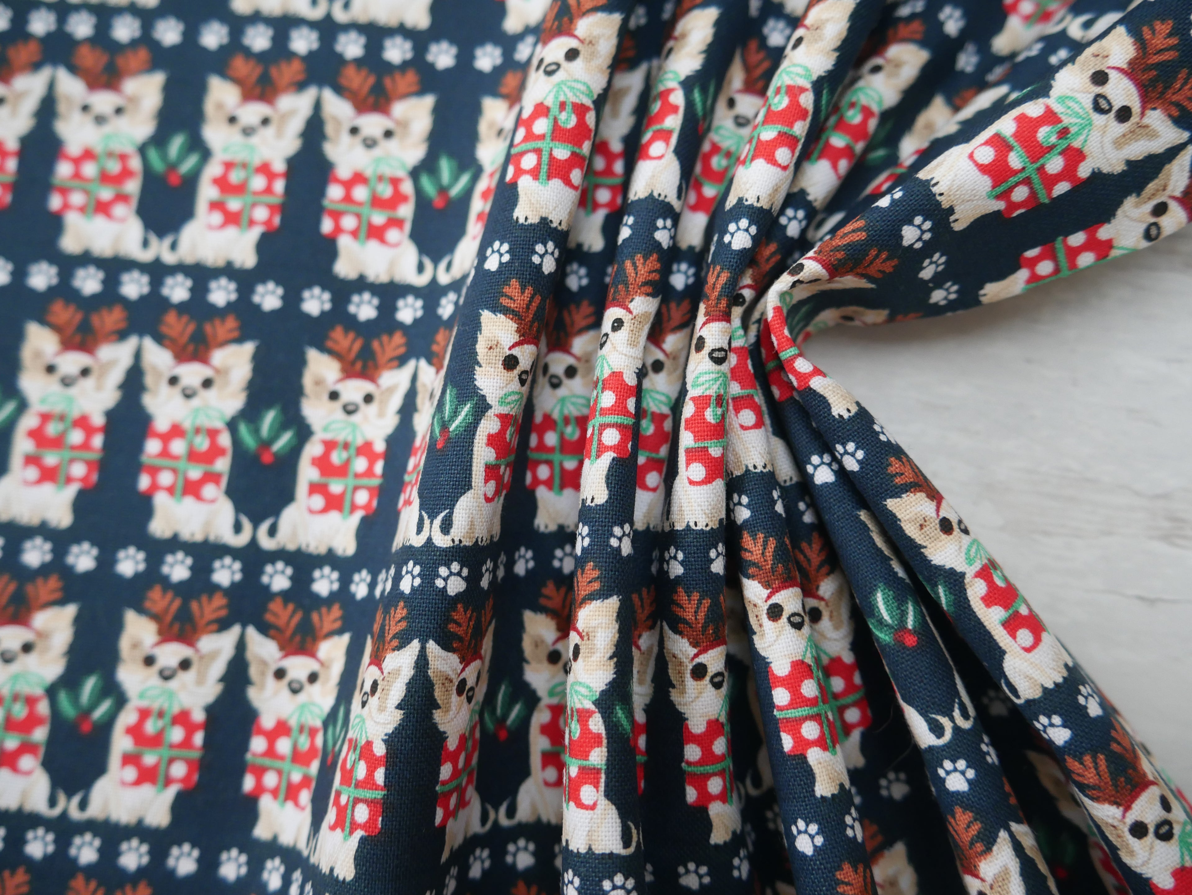 Santa Paws Printed Cotton by 3 Wishes, £12.00 p/m-Fabric-Flying Bobbins Haberdashery