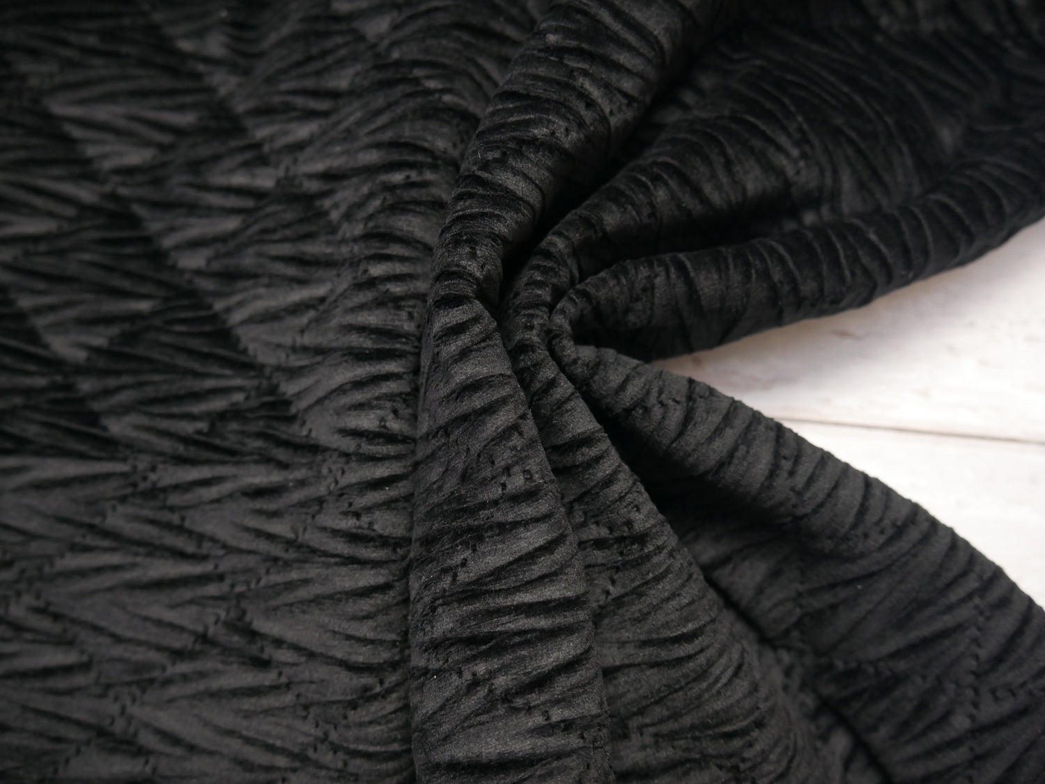 Quilted Velvet in Black, £16.00 p/m-Fabric-Flying Bobbins Haberdashery