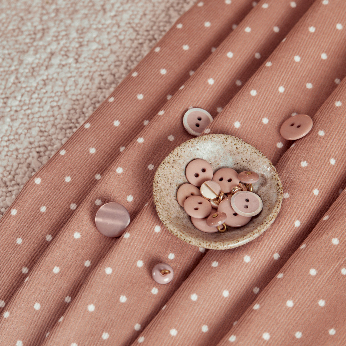 Polka Dot Fine Wale Corduroy Maple Fabric, £19.50 p/m-Corduroy-Flying Bobbins Haberdashery