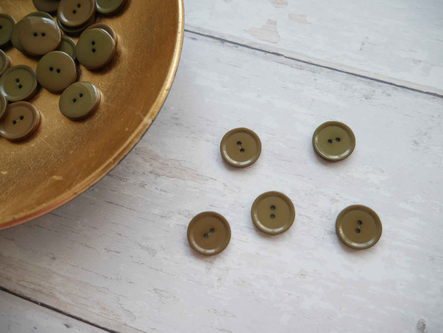 2-Hole 15mm Button in Olive-Trim-Flying Bobbins Haberdashery